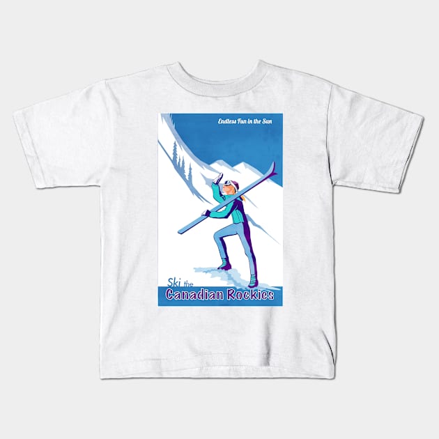 Retro Canadian Rockies Ski poster Kids T-Shirt by SFDesignstudio